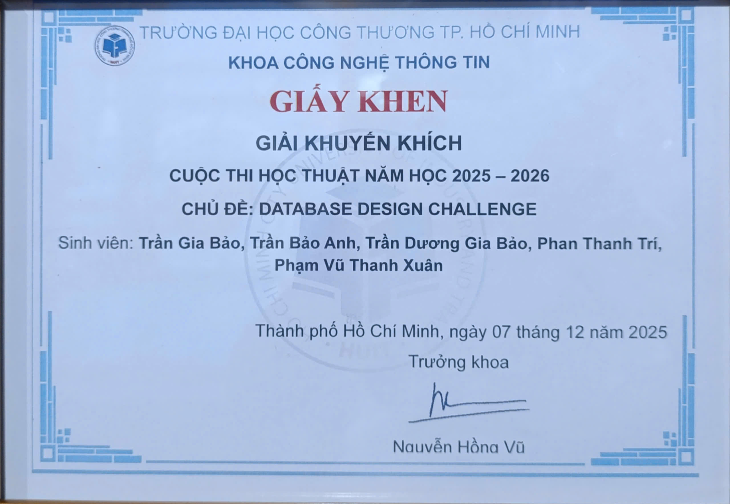 Ảnh thành tích thiết kế cơ sở dữ liệu 2025