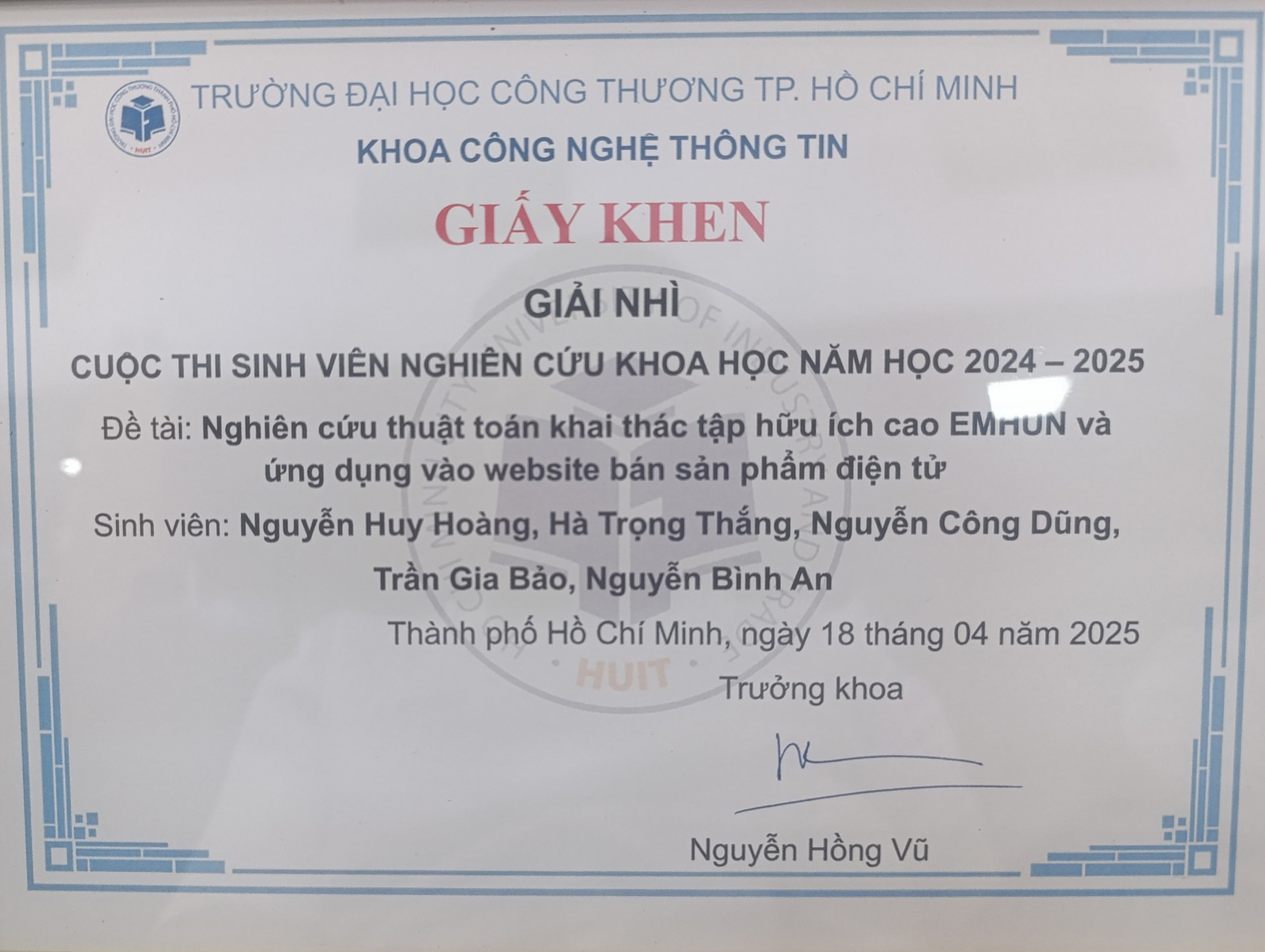 Ảnh thành tích nghiên cứu khoa học cấp khoa 2025