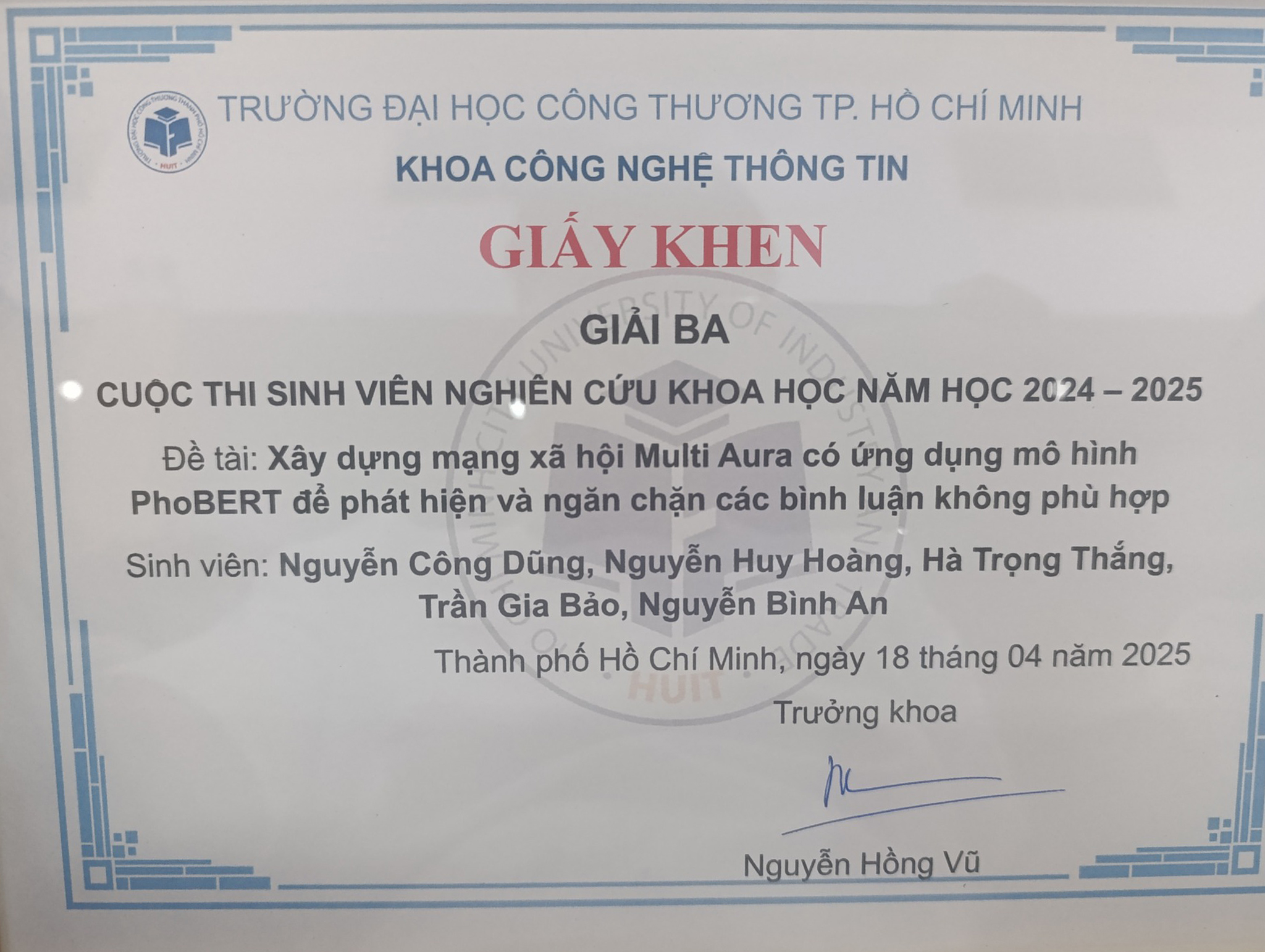 Ảnh thành tích nghiên cứu khoa học cấp khoa 2025